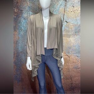NWOT Stylish Taupe Open Front and Embroidery Cardigan